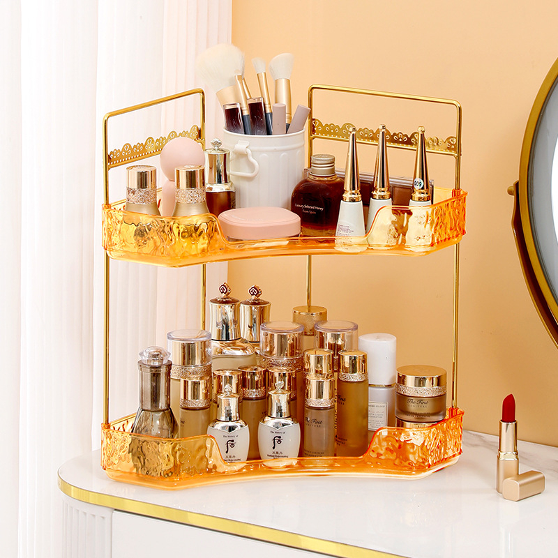 Organizator cosmetic pentru colțul mesei de toaletă | Suport multistrat pentru ruj, parfum, bijuterii și îngrijire a pielii, plastic, stil light luxury, Ring Star