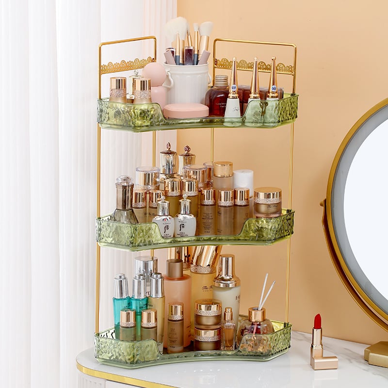 Organizator cosmetic pentru colțul mesei de toaletă | Suport multistrat pentru ruj, parfum, bijuterii și îngrijire a pielii, plastic, stil light luxury, Ring Star