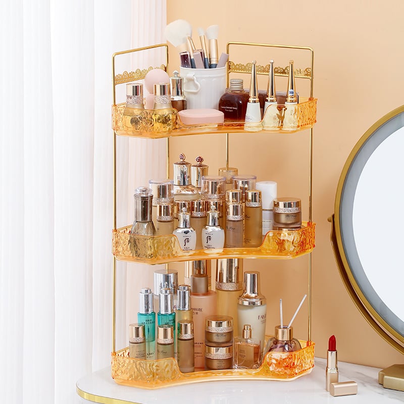Organizator cosmetic pentru colțul mesei de toaletă | Suport multistrat pentru ruj, parfum, bijuterii și îngrijire a pielii, plastic, stil light luxury, Ring Star