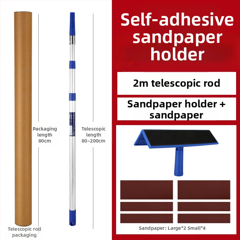 Teleskopinis glaisto laikiklis iš aliuminio lydinio, su Velcro pagrindu, sausam glaisto šlifavimui ant lygių sienų