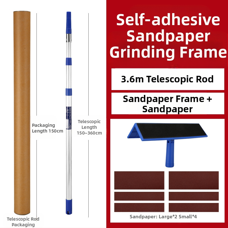 Teleskopinis glaisto laikiklis iš aliuminio lydinio, su Velcro pagrindu, sausam glaisto šlifavimui ant lygių sienų