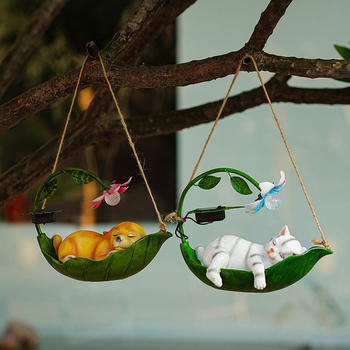 Ηλιακά φώτα διακοσμητικά κήπου με γλυκό ζωάκι, κρεμαστό σε δέντρο (πλαστικό και ρητίνη)