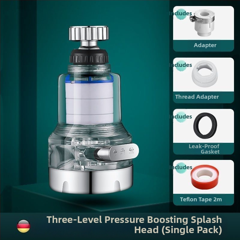 Mājas izlietnes filtrs ar trīs ātrumu universālo savienojumu, pret šļakstīšanos. Materiāls: ABS; Modelis: 22/24 mm; Pārklājums: elektroplēšana; Uzstādīšana: griežams vītņojums; Darba temperatūra: 0–80°C; Nominālais spiediens: 1 bar.