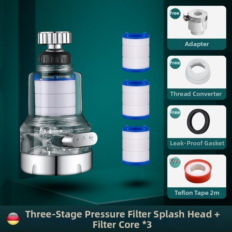 Mājas izlietnes filtrs ar trīs ātrumu universālo savienojumu, pret šļakstīšanos. Materiāls: ABS; Modelis: 22/24 mm; Pārklājums: elektroplēšana; Uzstādīšana: griežams vītņojums; Darba temperatūra: 0–80°C; Nominālais spiediens: 1 bar.