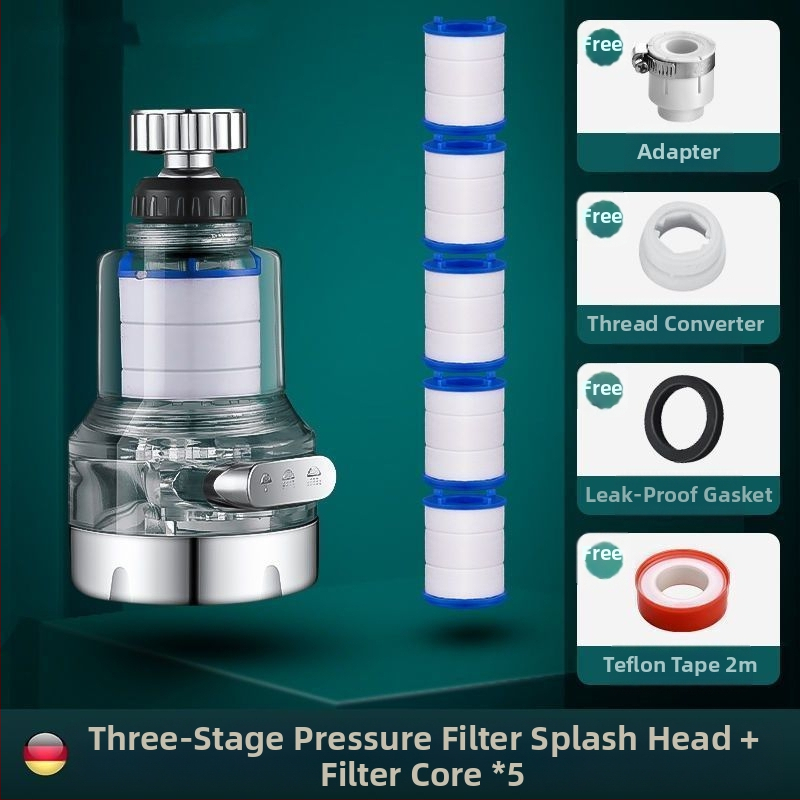 Mājas izlietnes filtrs ar trīs ātrumu universālo savienojumu, pret šļakstīšanos. Materiāls: ABS; Modelis: 22/24 mm; Pārklājums: elektroplēšana; Uzstādīšana: griežams vītņojums; Darba temperatūra: 0–80°C; Nominālais spiediens: 1 bar.