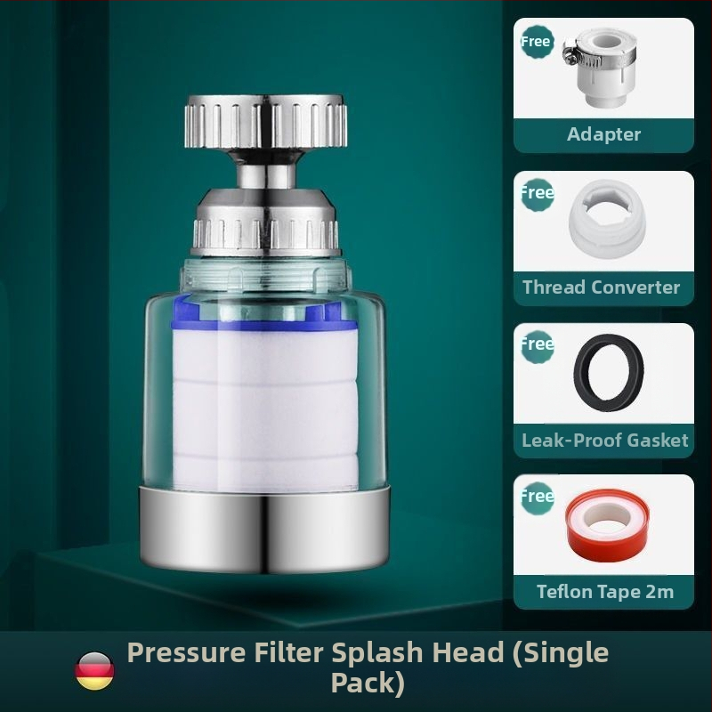 Mājas izlietnes filtrs ar trīs ātrumu universālo savienojumu, pret šļakstīšanos. Materiāls: ABS; Modelis: 22/24 mm; Pārklājums: elektroplēšana; Uzstādīšana: griežams vītņojums; Darba temperatūra: 0–80°C; Nominālais spiediens: 1 bar.