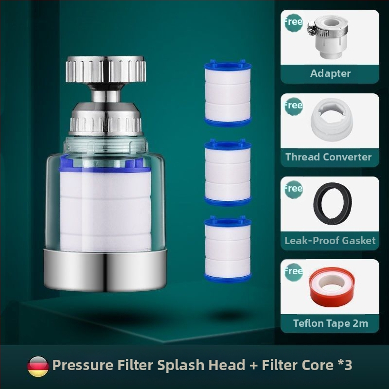 Mājas izlietnes filtrs ar trīs ātrumu universālo savienojumu, pret šļakstīšanos. Materiāls: ABS; Modelis: 22/24 mm; Pārklājums: elektroplēšana; Uzstādīšana: griežams vītņojums; Darba temperatūra: 0–80°C; Nominālais spiediens: 1 bar.