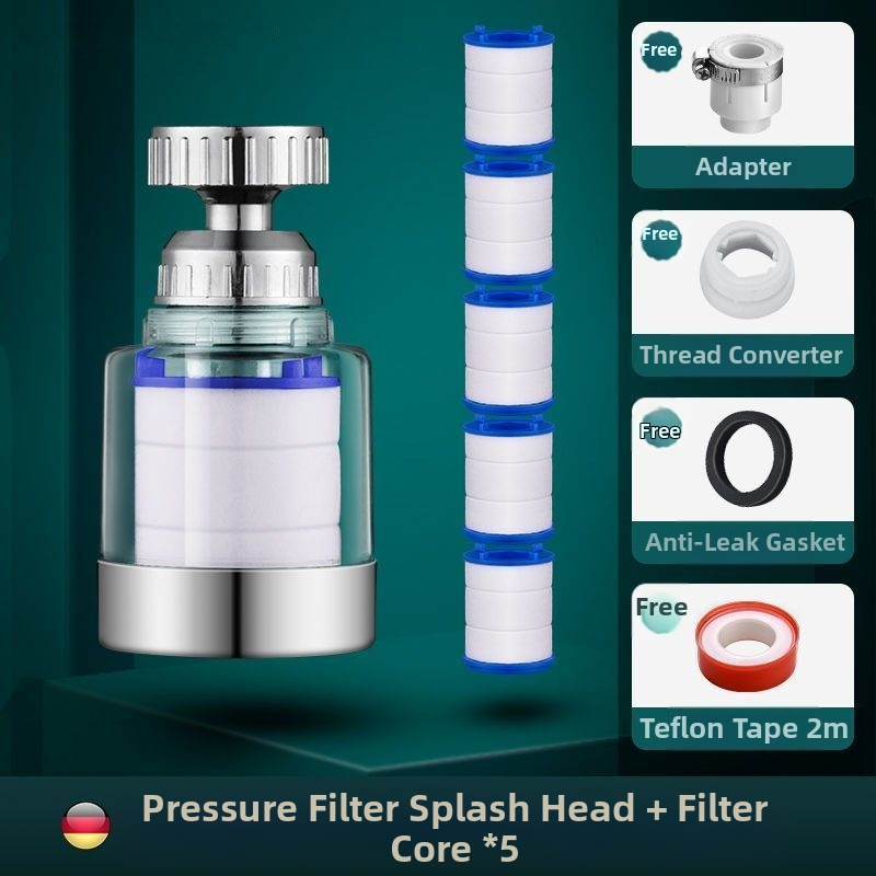 Mājas izlietnes filtrs ar trīs ātrumu universālo savienojumu, pret šļakstīšanos. Materiāls: ABS; Modelis: 22/24 mm; Pārklājums: elektroplēšana; Uzstādīšana: griežams vītņojums; Darba temperatūra: 0–80°C; Nominālais spiediens: 1 bar.