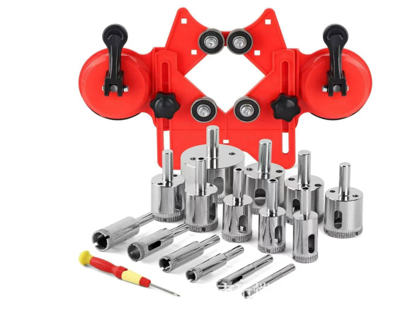 Позиционер за дупки при плочки и стъкло с вакуумен държач — прецизен инструмент за пробиване