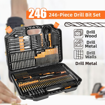 Многофункционален комплект спирални свредла за дърво и строителство; подходящ за керамични плочки и стъкло; включва бит за отвертка и разширител