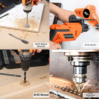 Многофункционален комплект спирални свредла за дърво и строителство; подходящ за керамични плочки и стъкло; включва бит за отвертка и разширител