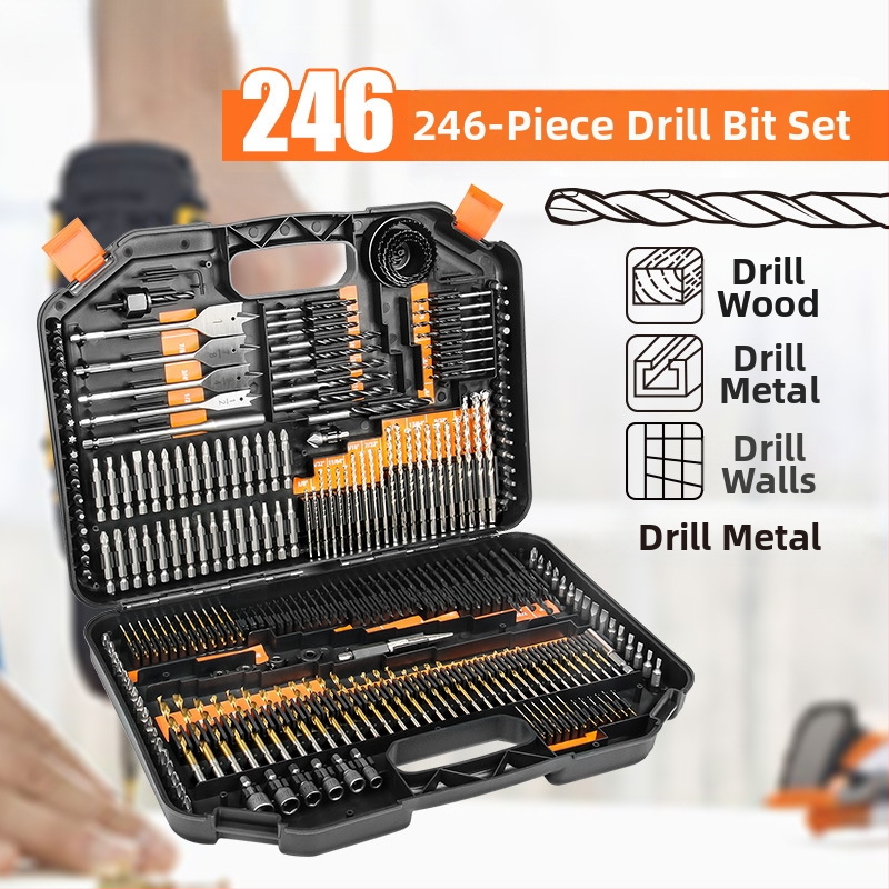 Многофункционален комплект спирални свредла за дърво и строителство; подходящ за керамични плочки и стъкло; включва бит за отвертка и разширител