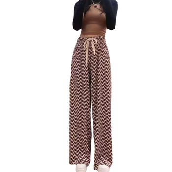 Γυναικείες φαρδιές καρό παντελόνες με υψηλή μέση, ελαφρύ ύφασμα βαμβακι-πολυεστέρα, χαλαρή γραμμή για καλοκαίρι