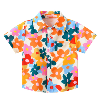 Κοριτσίστικο κοντόμανίκικο πουκάμισο με εκτύπωση, γιακά τύπου πέτο, πολυεστέρας 30–70%, για ηλικίες 3–8 ετών, καλοκαίρι–φθινόπωρο, casual στυλ