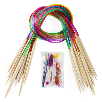 Комплект плетачни игли – бамбук и дърво, кръгли и двуостри игли за пуловери; 125 комплекта, брутно тегло 190 г