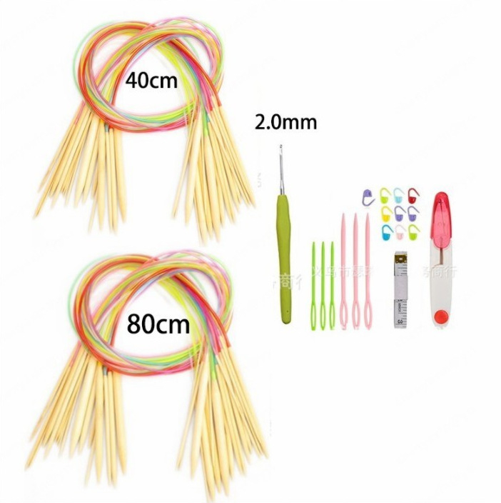 Комплект плетачни игли – бамбук и дърво, кръгли и двуостри игли за пуловери; 125 комплекта, брутно тегло 190 г