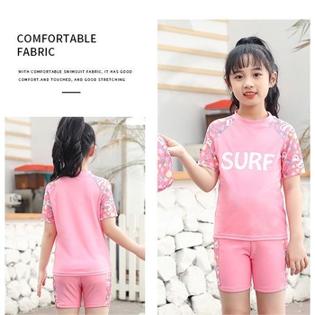 Unisex τριών τεμαχίων μαγιό με καπέλο, γρήγορο στέγνωμα, χωριστό σχέδιο, μοτίβο καρτούν, πολυεστέρας, για ηλικίες 5–16