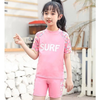 Unisex τριών τεμαχίων μαγιό με καπέλο, γρήγορο στέγνωμα, χωριστό σχέδιο, μοτίβο καρτούν, πολυεστέρας, για ηλικίες 5–16