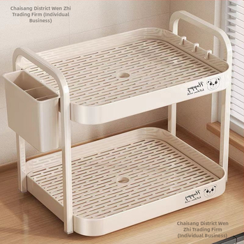 Ράφι αποθήκευσης φλυτζανιών για γραφείο, διπλού επιπέδου δίσκος αποστράγγισης, μεταλλικό, μοντέλο 1, μονόχρωμο στυλ