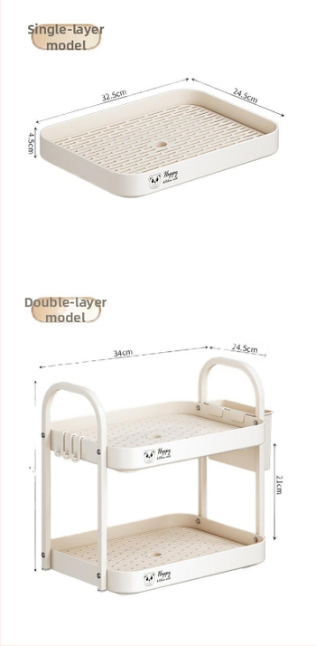 Ράφι αποθήκευσης φλυτζανιών για γραφείο, διπλού επιπέδου δίσκος αποστράγγισης, μεταλλικό, μοντέλο 1, μονόχρωμο στυλ