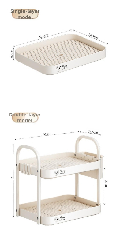 Стелаж за чаши за бюро, двуетажен държач за оттичане, метален, модел 1, стил едноцветен