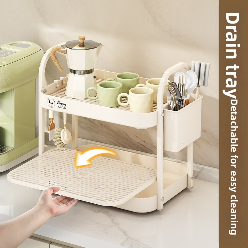 Стелаж за чаши за бюро, двуетажен държач за оттичане, метален, модел 1, стил едноцветен