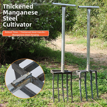 Keturių dantų mangano plieno žemės atlaisvinimo šakutė, viengubio integruoto dizaino, aukšta kietumas, skirta svogūnams, česnakams ir imbierui