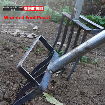 Keturių dantų mangano plieno žemės atlaisvinimo šakutė, viengubio integruoto dizaino, aukšta kietumas, skirta svogūnams, česnakams ir imbierui