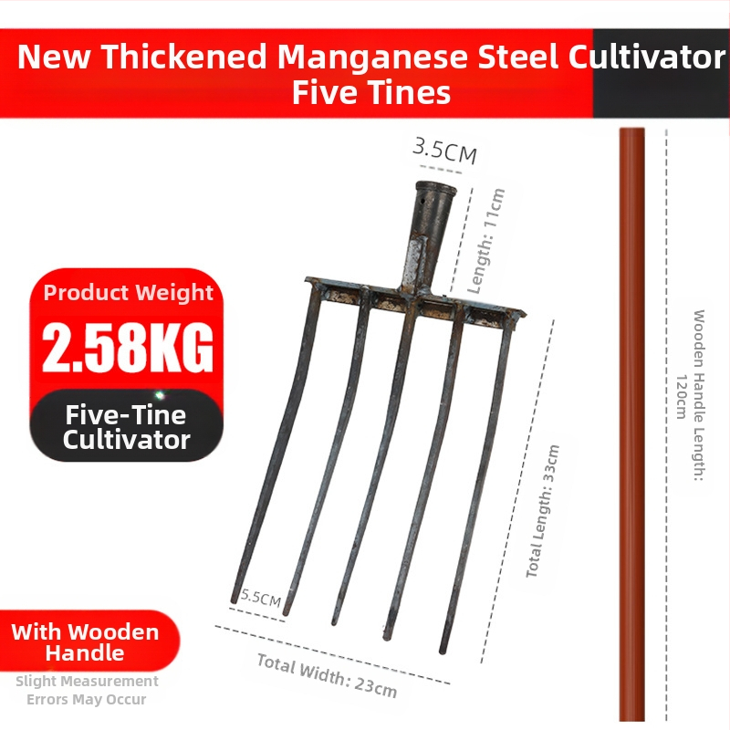 Keturių dantų mangano plieno žemės atlaisvinimo šakutė, viengubio integruoto dizaino, aukšta kietumas, skirta svogūnams, česnakams ir imbierui