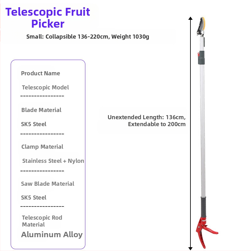 Teleskopické nožnice na zber ovocia s dlhým dosahom pre vysoké konáre