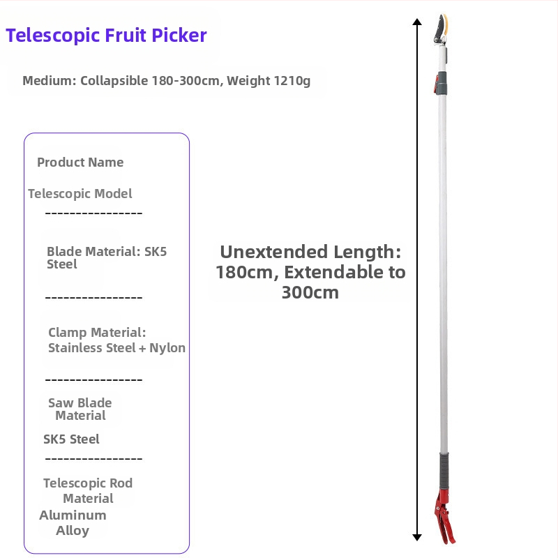 Teleskopické nožnice na zber ovocia s dlhým dosahom pre vysoké konáre