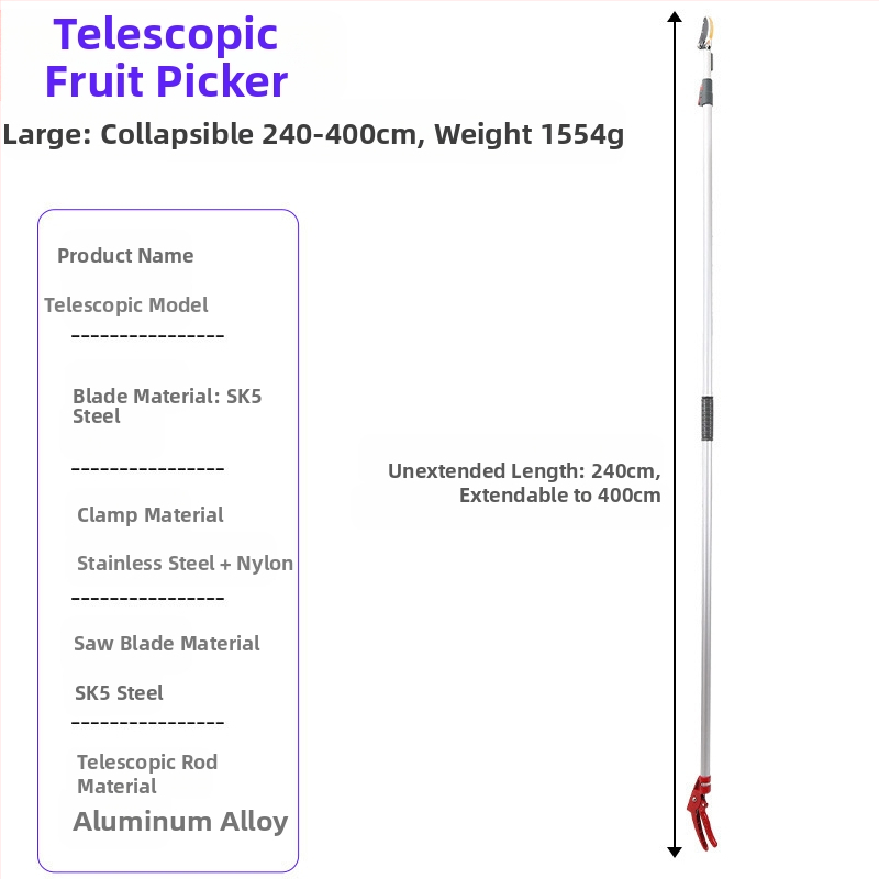Teleskopické nožnice na zber ovocia s dlhým dosahom pre vysoké konáre
