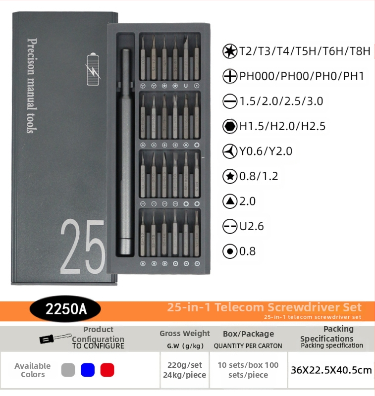 132-in-1 tikslus atsuktuvų rinkinys išmaniesiems telefonams, akinėms ir kompiuteriams — chromo-vanadžio plienas, magnetinis, be izoliacijos, svoris 0.643, Shenggong Hardware