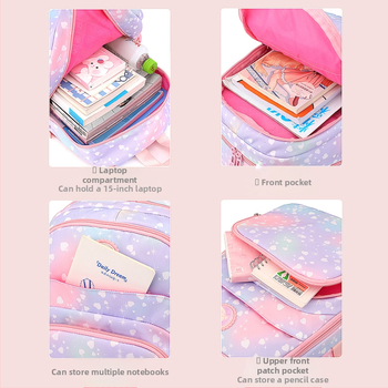 Раница за момичета за началното училище с намаляване на натоварването върху гърба, дишаща Oxford тъкан, флорална шарка, модел 3212