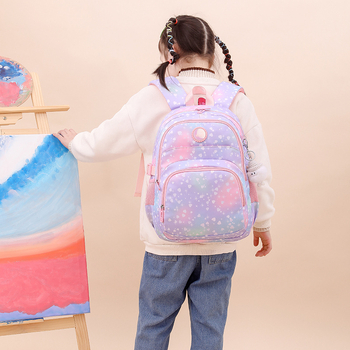 Раница за момичета за началното училище с намаляване на натоварването върху гърба, дишаща Oxford тъкан, флорална шарка, модел 3212