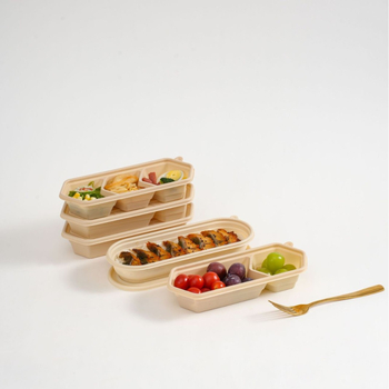 Egyszer használatos ebédes doboz japán stílusban egy személyre szóló, több rekeszes, különböző kapacitásokkal, 2 mm vastagságú, biológiailag lebomló anyagból, testreszabható