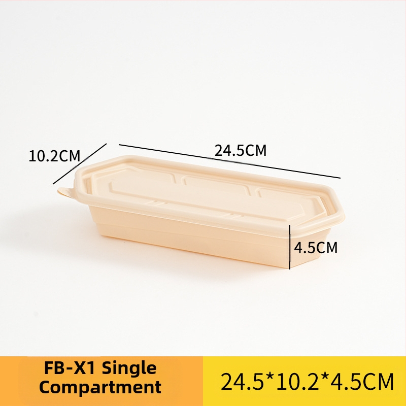 Egyszer használatos ebédes doboz japán stílusban egy személyre szóló, több rekeszes, különböző kapacitásokkal, 2 mm vastagságú, biológiailag lebomló anyagból, testreszabható
