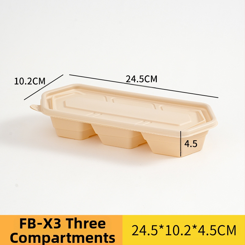 Egyszer használatos ebédes doboz japán stílusban egy személyre szóló, több rekeszes, különböző kapacitásokkal, 2 mm vastagságú, biológiailag lebomló anyagból, testreszabható