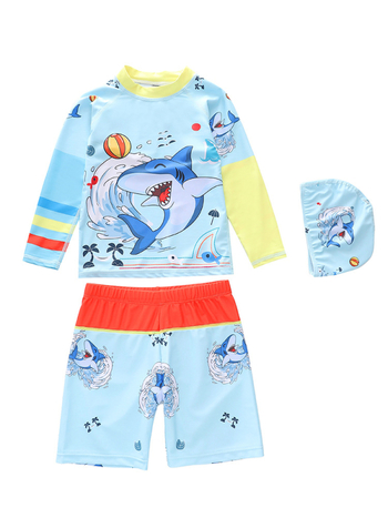 Παιδικό μαγιό με διαχωρισμό και μακριές μανίκες, unisex, για ηλικίες 2–12 ετών, πολυεστέρας, κορεατικό σχέδιο, καρτούν εκτύπωση, υψηλή ελαστικότητα