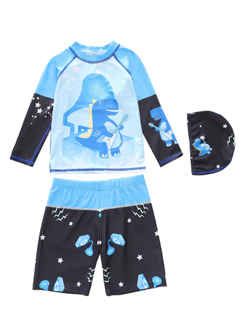 Παιδικό μαγιό με διαχωρισμό και μακριές μανίκες, unisex, για ηλικίες 2–12 ετών, πολυεστέρας, κορεατικό σχέδιο, καρτούν εκτύπωση, υψηλή ελαστικότητα