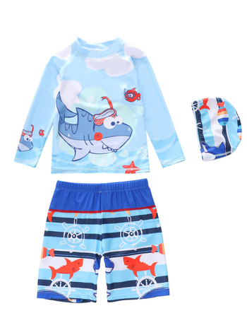 Παιδικό μαγιό με διαχωρισμό και μακριές μανίκες, unisex, για ηλικίες 2–12 ετών, πολυεστέρας, κορεατικό σχέδιο, καρτούν εκτύπωση, υψηλή ελαστικότητα