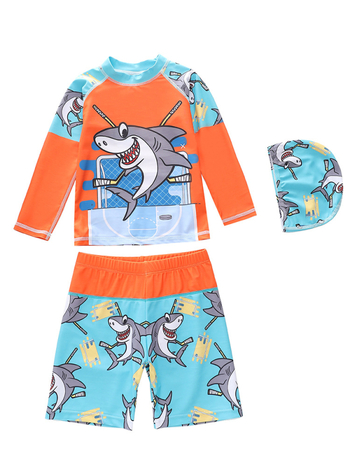 Παιδικό μαγιό με διαχωρισμό και μακριές μανίκες, unisex, για ηλικίες 2–12 ετών, πολυεστέρας, κορεατικό σχέδιο, καρτούν εκτύπωση, υψηλή ελαστικότητα