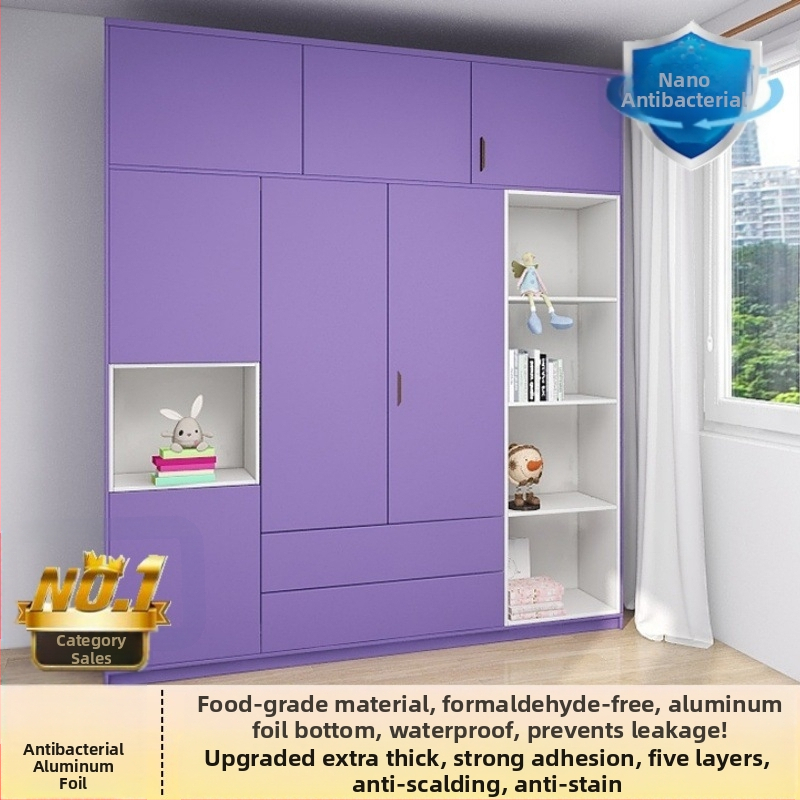 Savarankiškai klijuojama spintos plėvelė – spalvų modifikavimas, odos imitacijos tekstūra, alyvos atsparumas, vandens atsparumas ir drėgmei atsparus remontui.