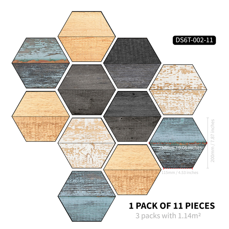 Hatszögletű PVC öntapadós padlólapok, vízállóak és nedvesség-, olaj- és penészállók, más mintázat, több mint 5 darab, alkalmas hálószoba, dolgozószoba, étkező, konyha és fürdőszoba