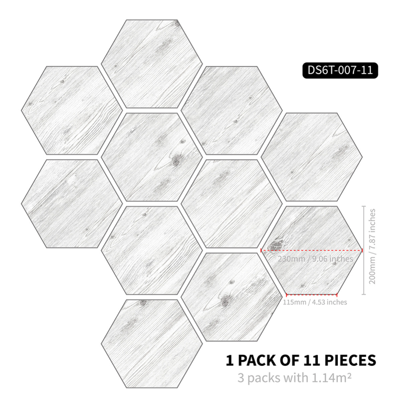Hatszögletű PVC öntapadós padlólapok, vízállóak és nedvesség-, olaj- és penészállók, más mintázat, több mint 5 darab, alkalmas hálószoba, dolgozószoba, étkező, konyha és fürdőszoba