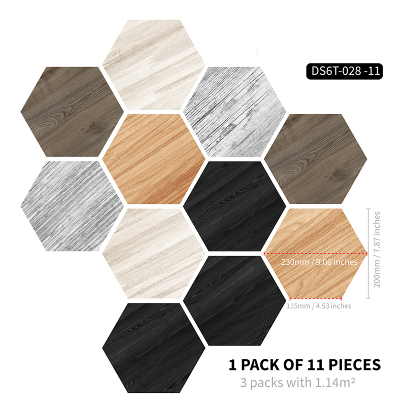 Hatszögletű PVC öntapadós padlólapok, vízállóak és nedvesség-, olaj- és penészállók, más mintázat, több mint 5 darab, alkalmas hálószoba, dolgozószoba, étkező, konyha és fürdőszoba