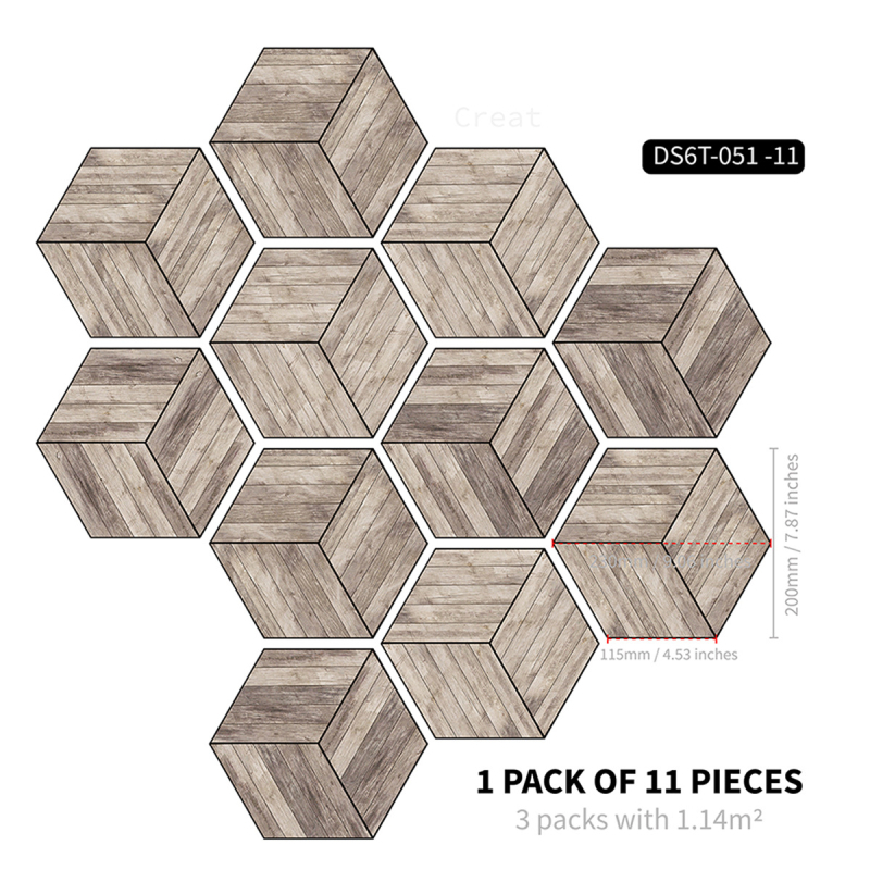 Hatszögletű PVC öntapadós padlólapok, vízállóak és nedvesség-, olaj- és penészállók, más mintázat, több mint 5 darab, alkalmas hálószoba, dolgozószoba, étkező, konyha és fürdőszoba