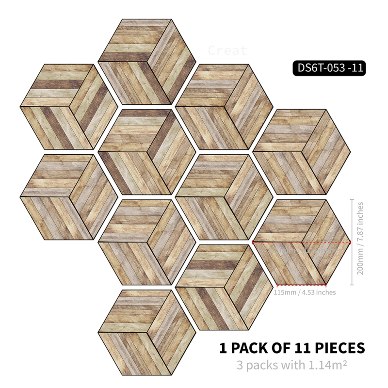 Hatszögletű PVC öntapadós padlólapok, vízállóak és nedvesség-, olaj- és penészállók, más mintázat, több mint 5 darab, alkalmas hálószoba, dolgozószoba, étkező, konyha és fürdőszoba