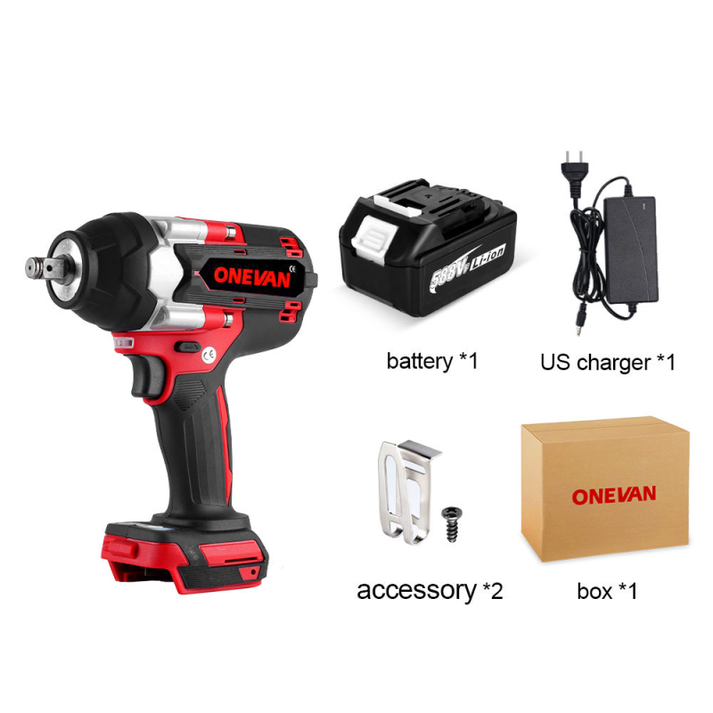 Ударен гайковерт безчетков, безжичен, с LED светлина, въртящ момент 1000 Nm, 21V батерия, обратимо завъртане