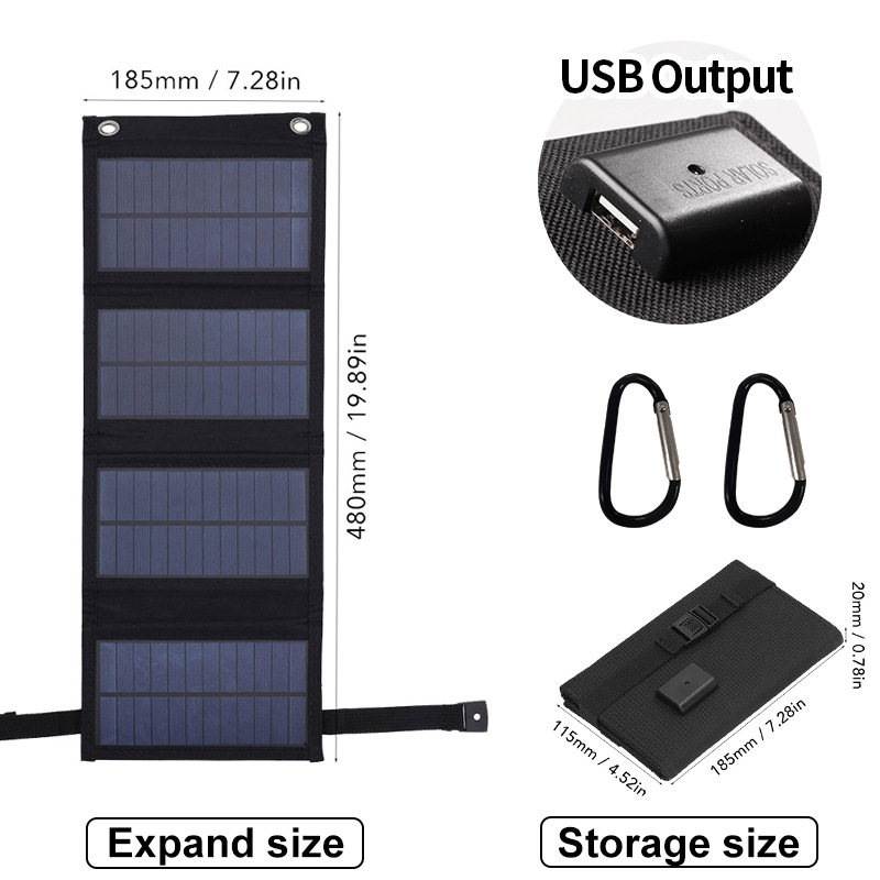 Összecsukható napelemes panel USB töltővel kempingezéshez, 5V kimenet, 10W/12W/20W